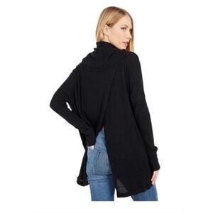 Free People Juicy Long Sleeve‎ Black Top M NWT Open Back Waffle Knit Cowl Neck
